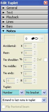 Lesson 35: HOW TO CREATE TRIPLETS & TUPLETS 149 In the Edit Tuplet window select the Notes tab and then use the two drop down menus to choose the desired tuplet properties (e.g.