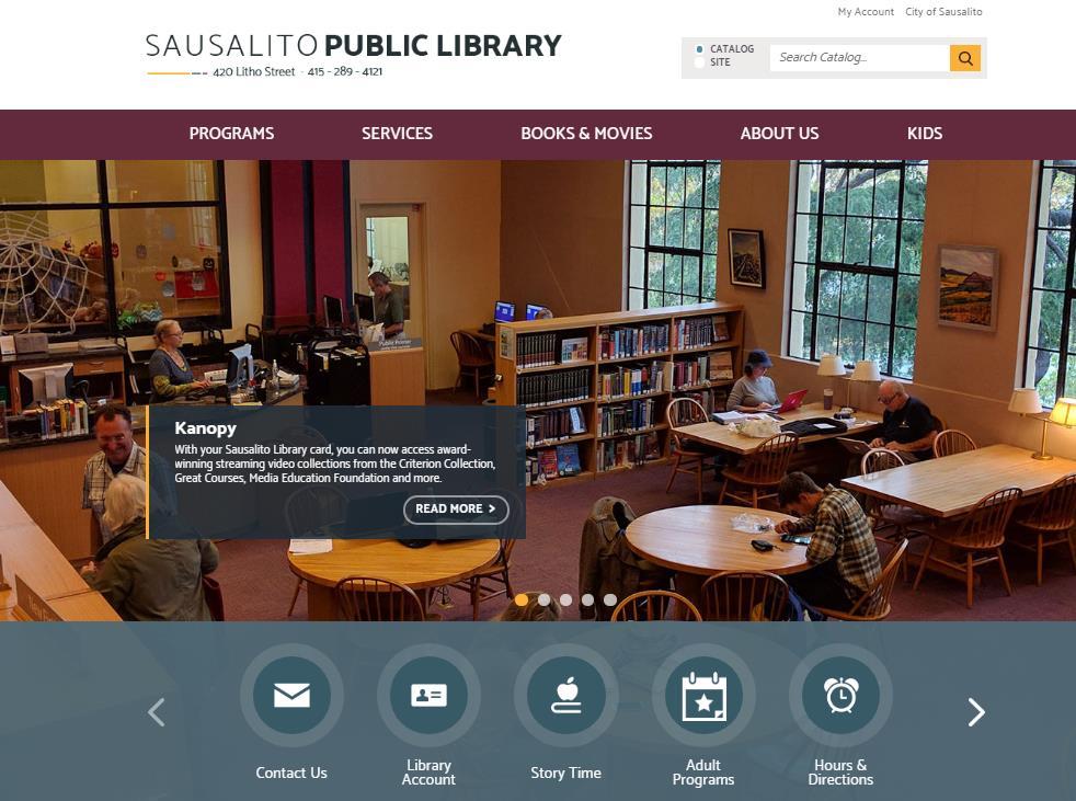 The Sausalito Library homepage at www.sausalitolibrary.