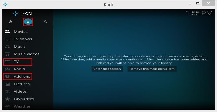 Main menu Kodi main menu looks like this: Here you can start its components, for example,