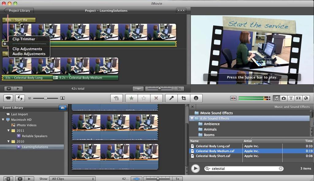 Creating the clip in imovie 6.