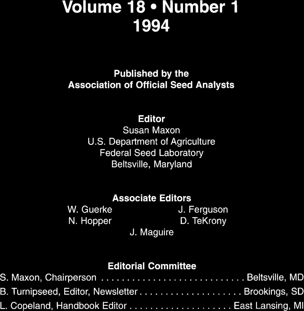 Volume 18 Number 1 1994 Published by the Association of Official Se