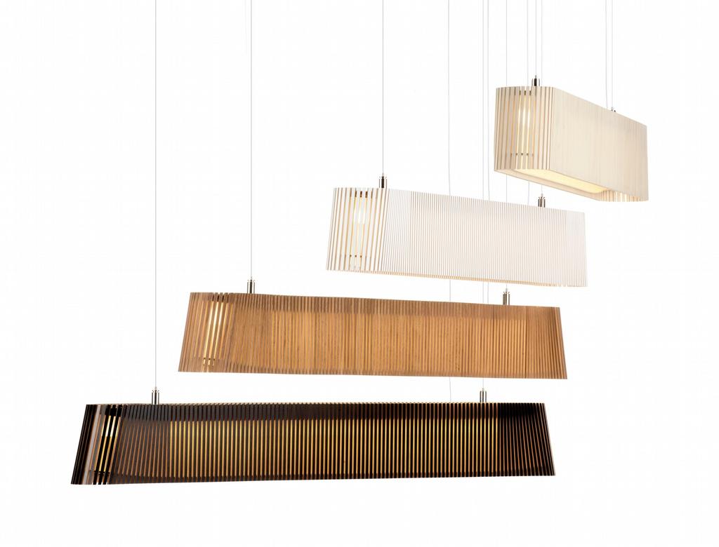 fi Owalo 7000 pendant natural birch, black laminate or white laminate, walnut veneer The shade is made of form pressed birch slats White and black finishes have been laminated Walnut finish has a