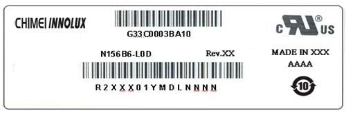 7. PACKING 7. MODULE LABEL The barcode nameplate is pasted on each module as illustration, and its definitions are as following explanation. G33C6L N56BGE-L52 Rev.