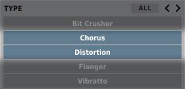 PRESET MANAGEMENT BROWSING PRESETS For example, if you activate Chorus and Distortion Tags in the Category Filter: Type, then only presets with both Chorus and Distortion Tags in