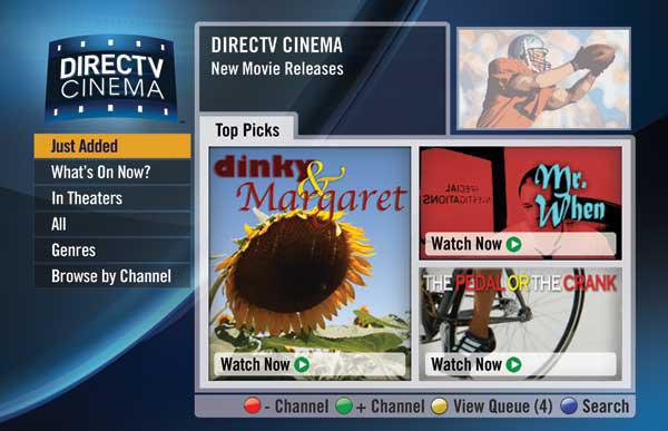 DIRECTV CINEMA (High-Definition DVRs) New Movie Releases, Channel 1100 The newest movie releases are available for purchase on channel 1100.