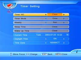 4. User Setup 4.1 Timer Setting The PVRX2 can be set up to turn ON/OFF at different times of the day. Timer No: select one of 8 different timers to edit, or select close.