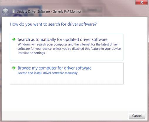 Open the Update Driver Software-Generic PnP Monitor window by clicking on Update Driver... and then click the Browse my computer for driver software button.