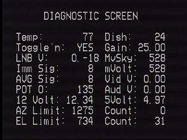 DIAGNOSTICS SCREEN This screen is used by MotoSAT technical support to help trouble shoot your system when things go wrong.