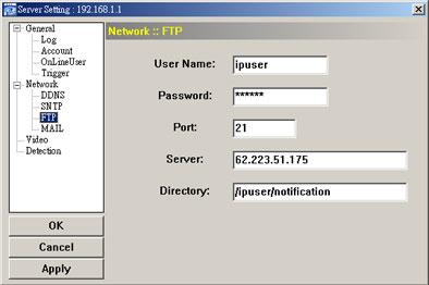 tw) Sync Server Time ( 同步化伺服器時間 ) 網路攝影機的時間會與網路時間同步 FTP ( 影像上傳 ) 按 (Miscellaneous Control) (Server
