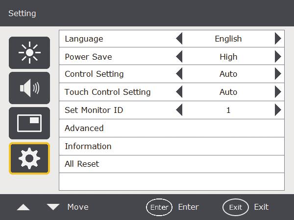 4. The On-Screen Display Menu Setting Menu Language Sets your preferred language for the On-Screen Display menu.