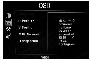H Position:To adjust the OSD position in horizontal. V Position:To adjust the OSD position in vertical.