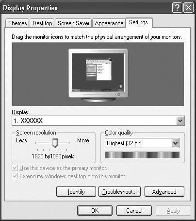 Uso del televisor como una pantalla de ordenador (PC) Coniguración del software del PC (basado en Windows XP) A continuación se muestra la configuración de pantalla de Windows para un ordenador