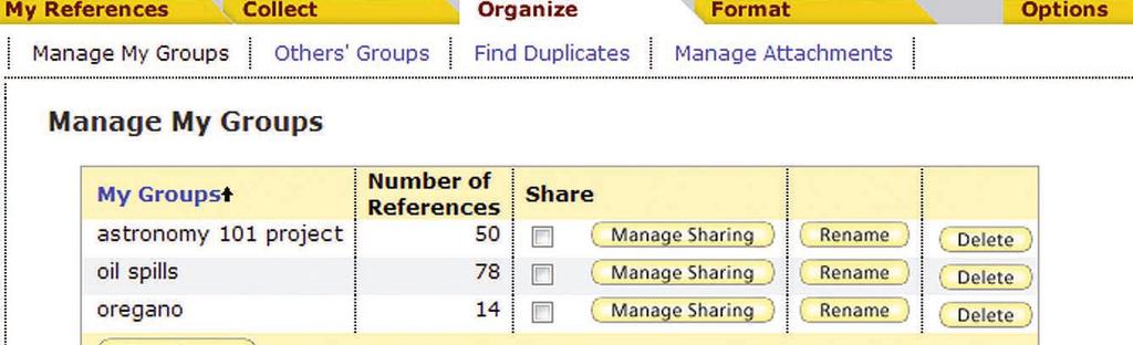 SHARE REFERENCES WITH OTHER ENDNOTE USERS Click the Manage Sharing button next to the group you