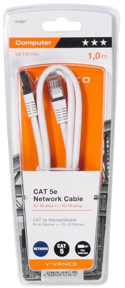 CAT 5e Vivanco CAT5e network cable, white The CAT5e network cable series has been extended by 1m in length.