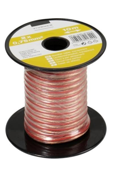 Vivanco Speaker cable on mini spool, transparent Easy to use mini plastic spool One core with colored marking Speaker cable on mini spool, 2 x