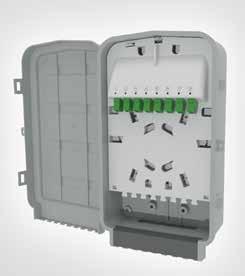S1 Small Indoor/Outdoor MDU Connection Enclosure (Adapters & Pigtails) The S1 enclosure is designed for wall-mounted distribution, featuring separate areas for inbound cable, fiber splice management