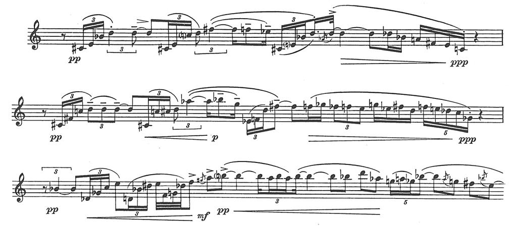 conventional arabesque in the single Incantation, systems 1 2 of m. 6. Figure 7.