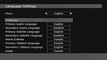 Language Settings Menu : shows the language of the system Preferred These settings will be used if available. Otherwise the current settings will be used.