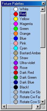 USING PALETTES To display the palette, click on the Palette button at the top of the screen. The Palette contains 50 entries that contain settings for every attribute of every fixture.