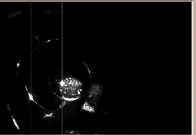 DL light scattered on photo cathode a view of GaAs photo cathode when running beam (probably 6 % duty cycle or 1.5 %) measured with simple vis.