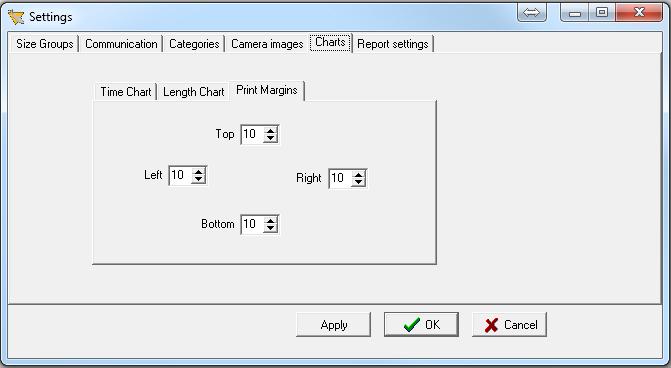 2.4.5.2 LENGTH CHART To choose charts length resolution, change the value in the length Chart resolution (cm) window. 2.4.5.3 PRINT MARGINS To change the charts placement on the reports choose the distance value on top, left, Right, bottom.