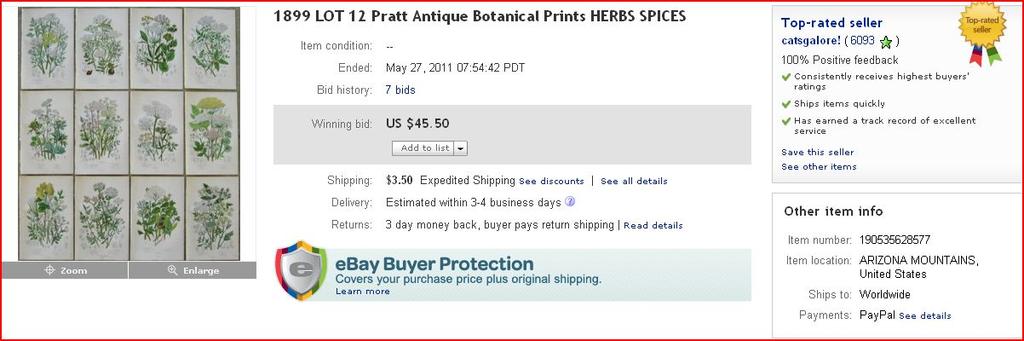 Recent ebay Sales - Botany: