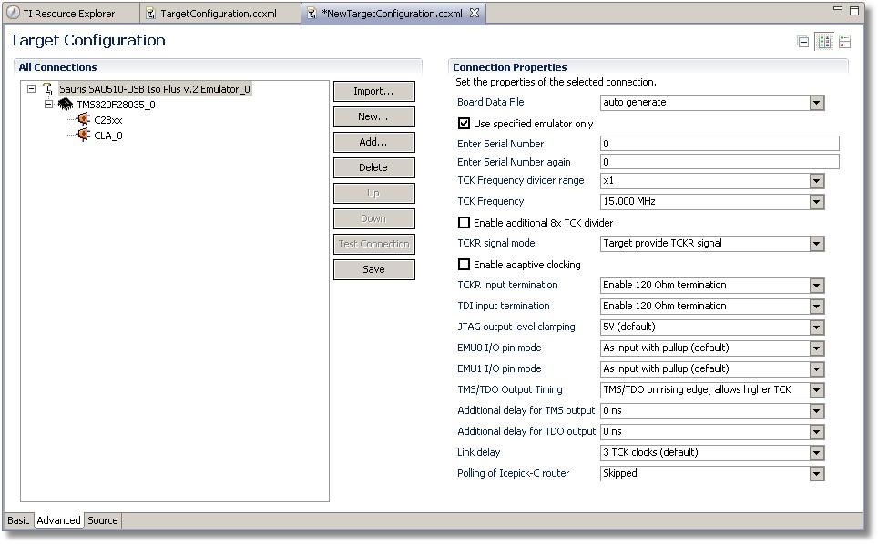 Revision 1.00 JUL 2013 3.6. JTAG-connection settings The following emulator connection parameters can be configured in the tab Advanced of Target Configuration panel.