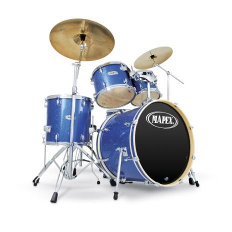The drum kit plays on the strong beat with the bass drum and the cymbal and snare drum on the weak beat.