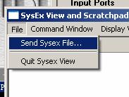 Sending SYSEX to EXP-1 Do the precedent steps until point 4 ) 5 ) Click on send Sysex file, then select the file you want to send back on EXP-1. File will have.