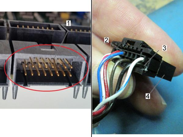 Main Processor/Encoder Cable/Encoder Corrective Action - Main Processor/Cable: Examine the connector [1] on the Maincon or MOCON PCB. Make sure it is not damaged. Examine the cable.