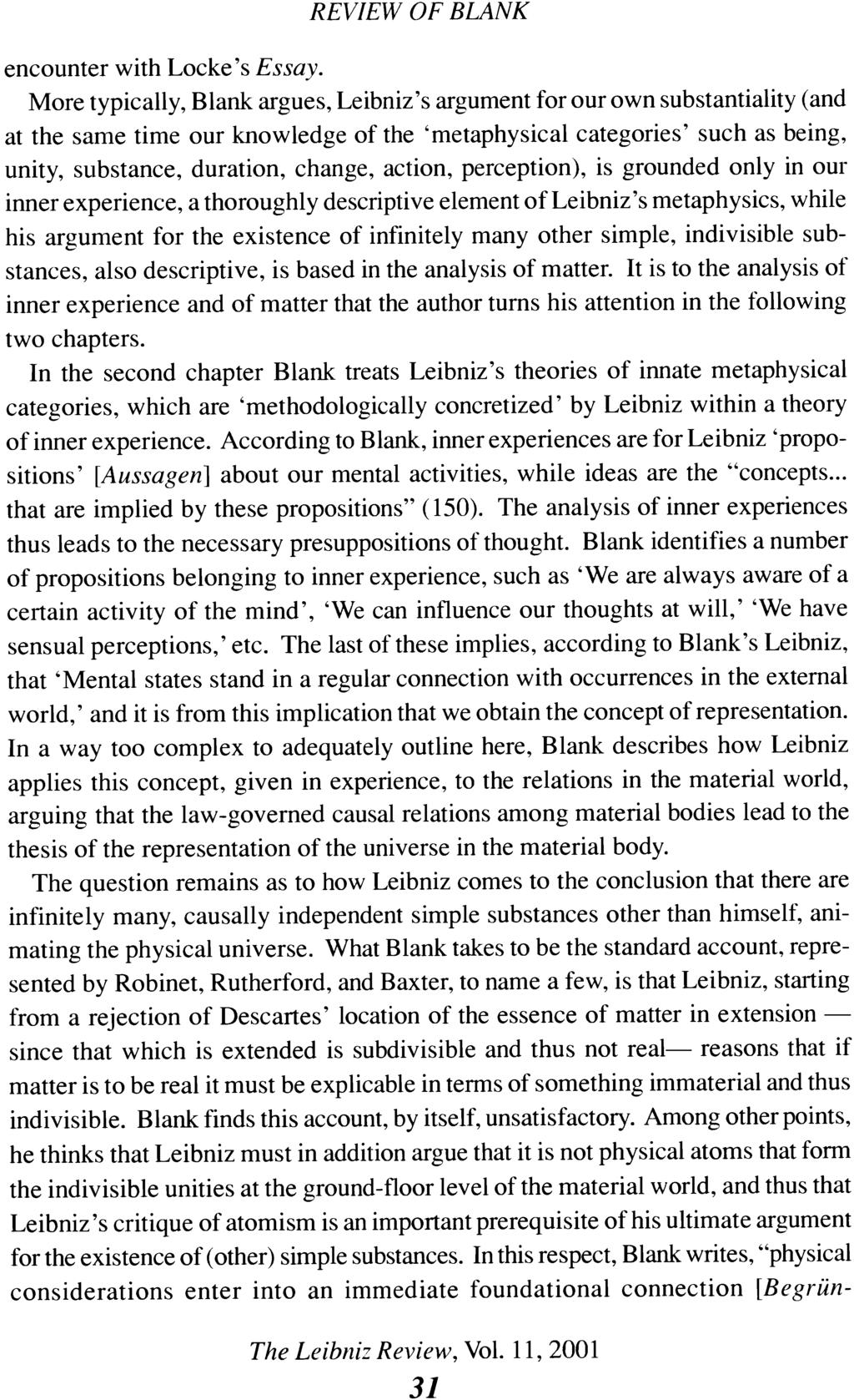 REVIEW OF BLANK encounter with Locke's Essay.