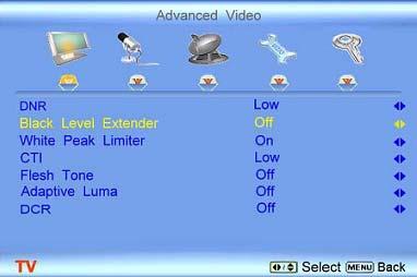 4.3 Advanced Video Press the button to highlight the option for Advanced Video selection and press the OK button.