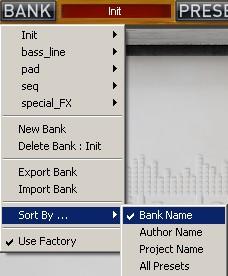 the current bank. Use Factory: enables or disables the display of factory presets.