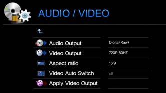 This section indicates the A/V (Video or Audio) settings. Press SETUP button on the remote controller and select the A/V.