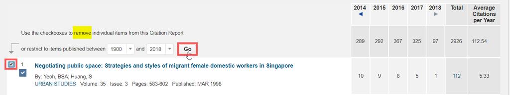8. Example: Eliminating articles that do not belong to author. In the case of Prof Yeoh, all the 149 records are hers.