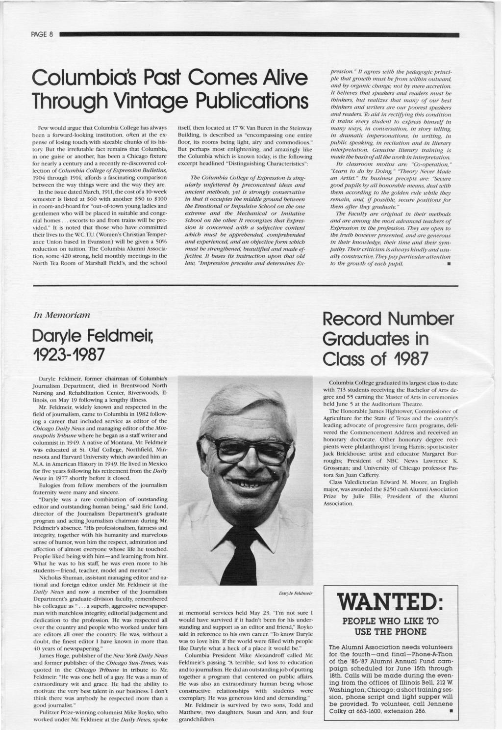 PAGE 8 Columbias Past Comes Alive Through Vintage Publications Few would argue that Columbia College has always been a forward-looking institution.
