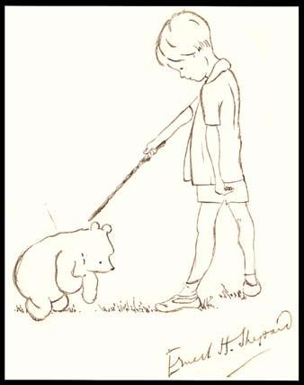 914.764.7410 Pg 56 Aleph-Bet Books - Catalogue 92 ORIGINAL SHEPARD DRAWING OF CHRISTOPHER ROBIN AND WINNIE 401. MILNE,A.A. HOUSE AT POOH CORNER ORIGINAL ART.