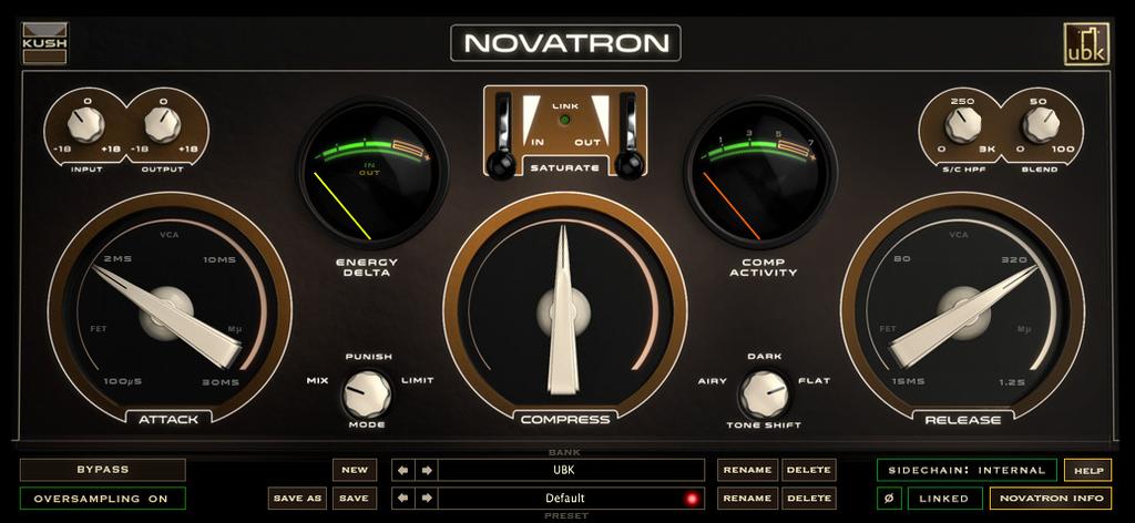 WELCOME TO NOVATRON Novatron is an analog-modeled compressor that borrows so many sonic properties from so many different classic hardware units that, ironically, it could only exist in the world of