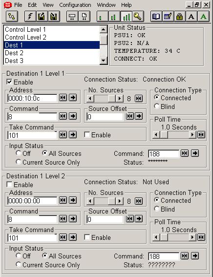 Dest to Dest For each destination and level, the following parameters are set: Destination to Level and This section allows the parameters for the destinations to be set.