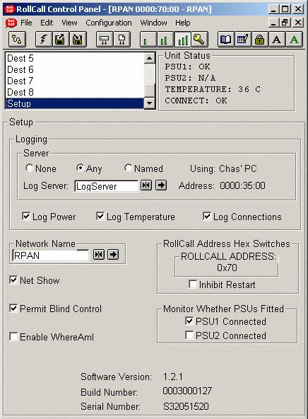 Setup (cont) RollCall Address Hex Switches When this function is enabled the settings of the Hex switches of the Gateway card will be read and the value shown in the information window.
