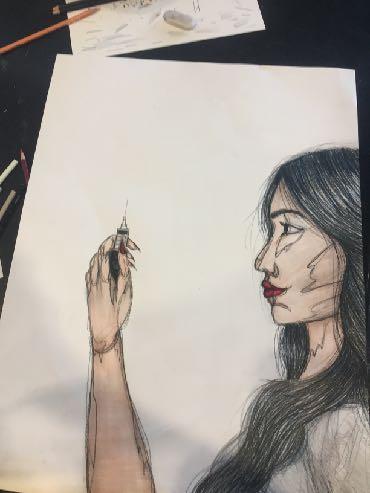 // Day 4 // On the fourth day, I used coloured pencils and went over my entire drawing because I felt like it looked slightly dull and coloured pencils have a wider range of colors.