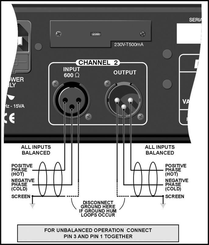 3 XLR WIRING Ground Loops: If ground loop problems are encountered, never disconnect the mains earth, but instead, try disconnecting the signal screen on one end of each of the cables connecting the