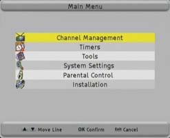 1.5. Menu overview Main menu Channel Management Parental Control