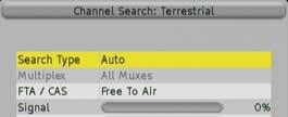 Start the channel searching process by pressing the Green Button. The receiver searches now in all TV frequencies.