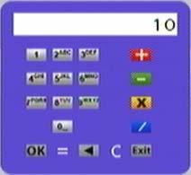 Red Button Addition Green Button Subtraction Yellow Button Multiplication Blue Button Division The button OK is used for = function. With the buttons you restore the calculator. 5.2.