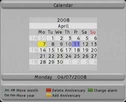 With the buttons Pup and Pdown you can change the year. In the first column it is marked the number of week in the year and one blue marked field shows a stored event.