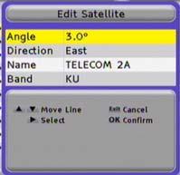 9.3. Satellite Management Your receiver are provided with a very important pre-stored satellite list, if in addition you want to add some one more or to change the parameters of some channels, these