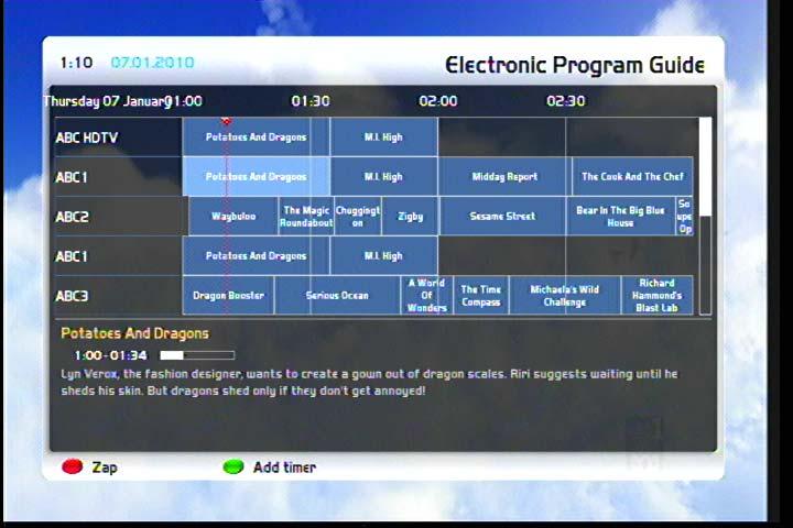 The Navigation-Buttons up/down to open the services list and then press the Info-Button. This way you can very quickly and easily access the Single-EPG of every service. 5.