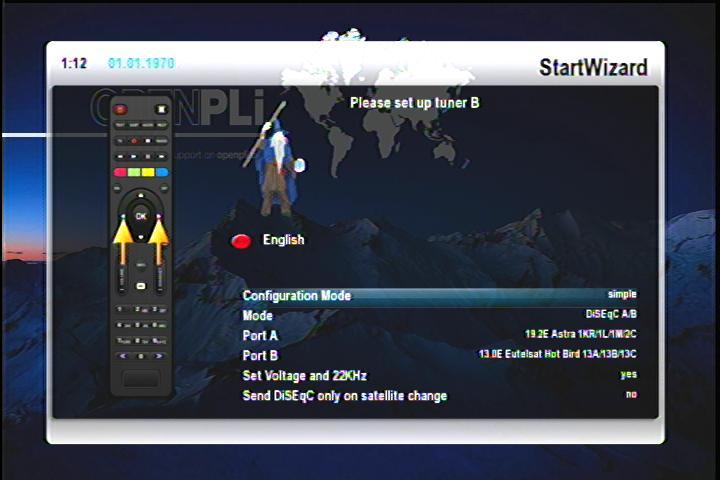 3.2 Language selection Select your desired language with the Navigation-Buttons up and down. Press the OK-Button to activate. The starting wizard takes you through the basic setup of your STB.