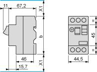 Product data sheet Dimensions Drawings GV2ME086 Dimension GV2ME (1) Maximum X1